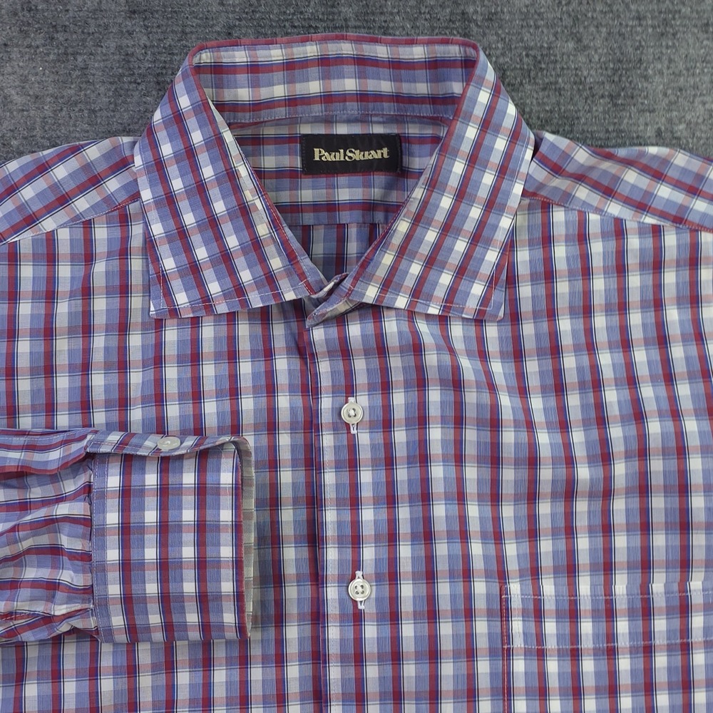 Paul Stuart Shirt XL Red Blue‎ Check Long Sleeve Button Up Pocket Casual